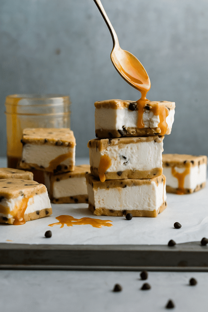 Caramel Chocolate Chip Cookie Ice Cream Sandwiches :Ultimate Summer Bliss 9 Bitten caramel chocolate chip cookie ice cream sandwich