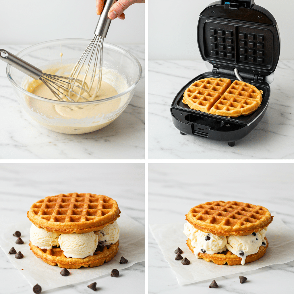 Waffle Ice Cream Sandwich: A Delightful Dessert Fusion 8 Step-by-step preparation of waffle ice cream sandwiches