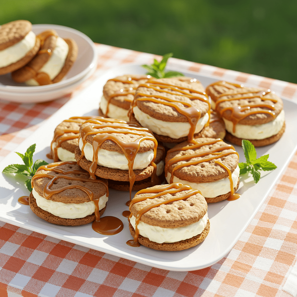 Butter Pecan Ice Cream Sandwiches: Easy No-Bake Family Dessert 9 Butter pecan ice cream sandwiches served for summer treat